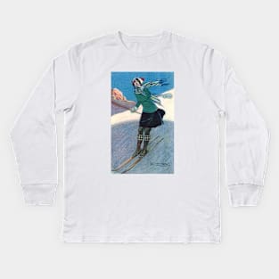 1925 Fashionable Woman Skiing Kids Long Sleeve T-Shirt
